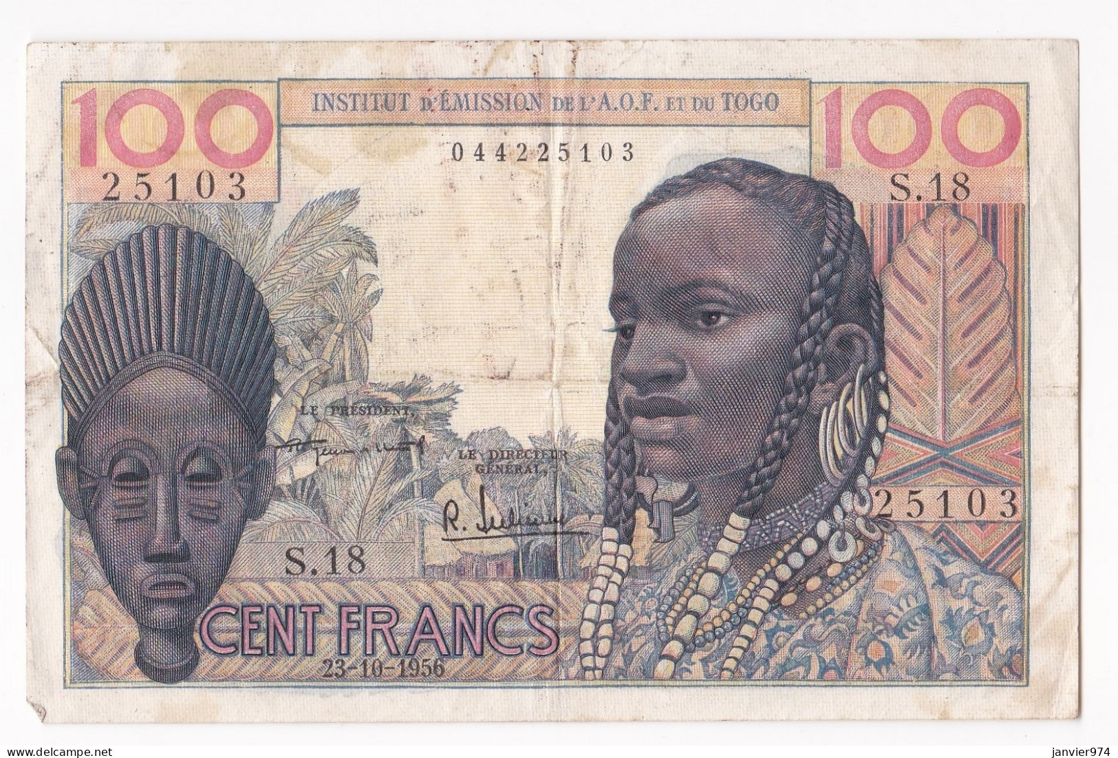 Institut D'émission De L'A.O.F Et Du TOGO . 100 Francs 23 – 10 – 1956, Alphabet S.18 ,n° 25103 - Togo