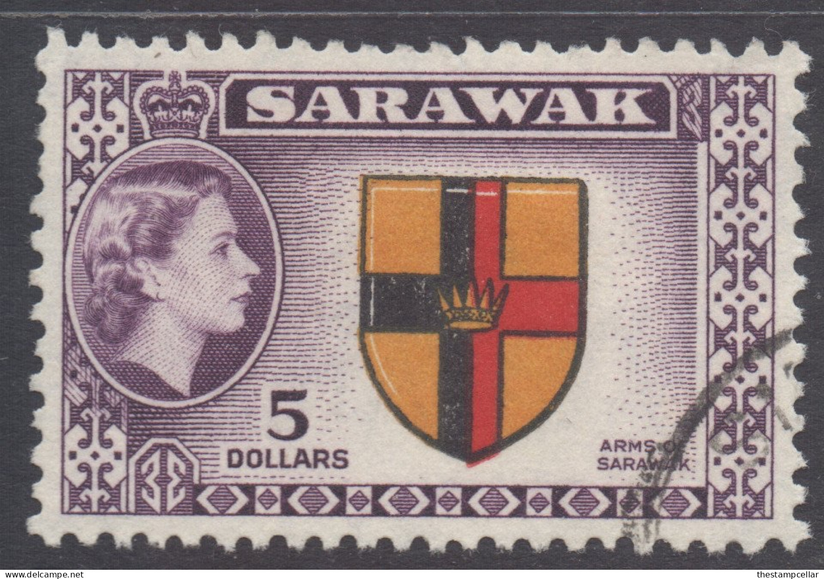 Sarawak Scott 211 - SG202, 1955 Elizabeth II $5 Used - Sarawak (...-1963)