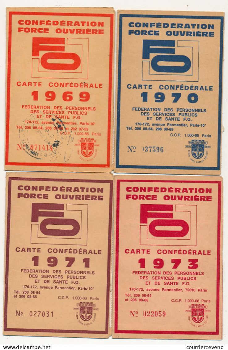 5 X Carte Confédérale Force Ouvrière Fédération Services Publics Et Santé - 1969, 1970, 1971, 1972, 1973 - Cartes De Membre
