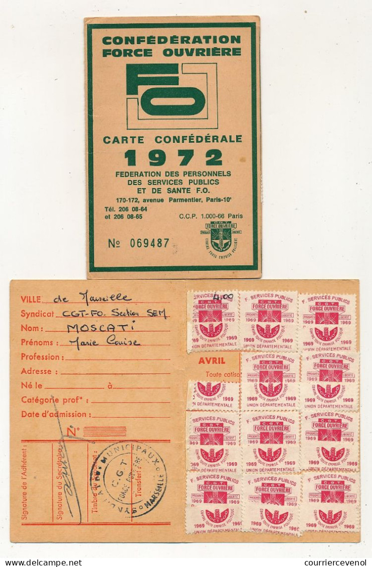 5 X Carte Confédérale Force Ouvrière Fédération Services Publics Et Santé - 1969, 1970, 1971, 1972, 1973 - Mitgliedskarten