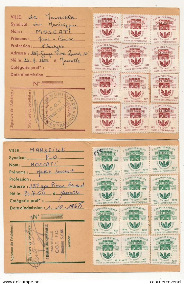 5 X Carte Confédérale Force Ouvrière Fédération Services Publics Et Santé - 1969, 1970, 1971, 1972, 1973 - Tarjetas De Membresía