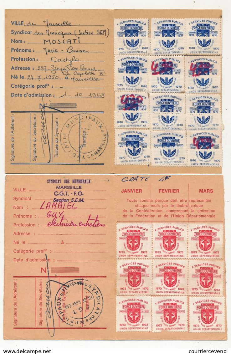 5 X Carte Confédérale Force Ouvrière Fédération Services Publics Et Santé - 1969, 1970, 1971, 1972, 1973 - Tarjetas De Membresía