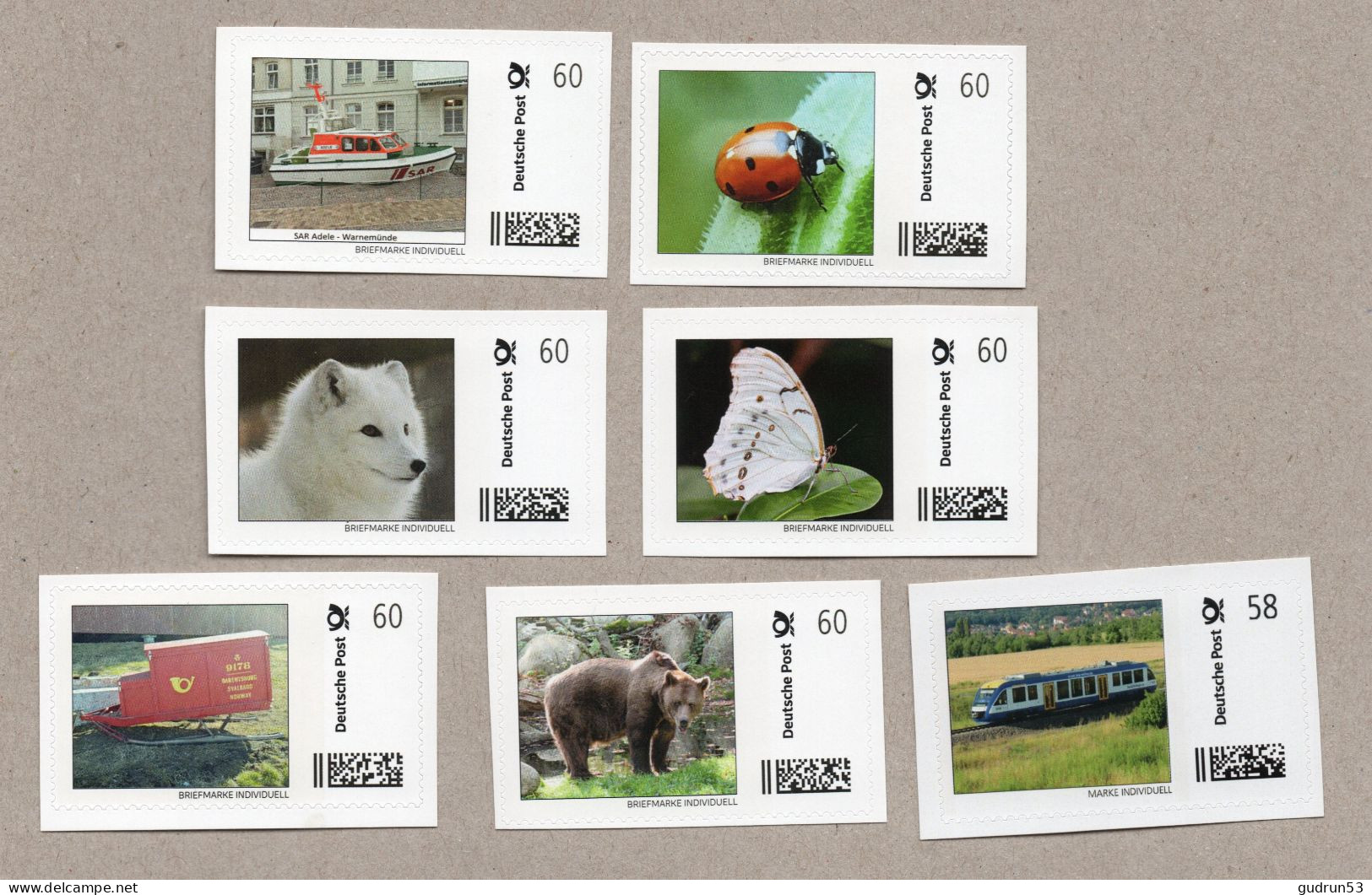 003] BRD - Privatpost -  Briefmarke Individuell - 7 Marken - Motive: Tiere Eisenbahn Post Schiff - Timbres Personnalisés