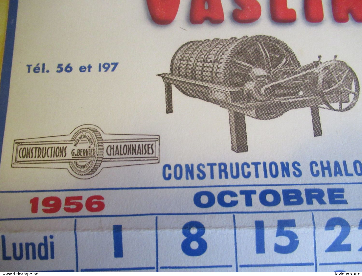 Buvard Calendrier Ancien/ Matériel Agricole/Pressoir Horizontal VASLIN/Chalonnes/ Octobre 1956     BUV703 - Agricoltura