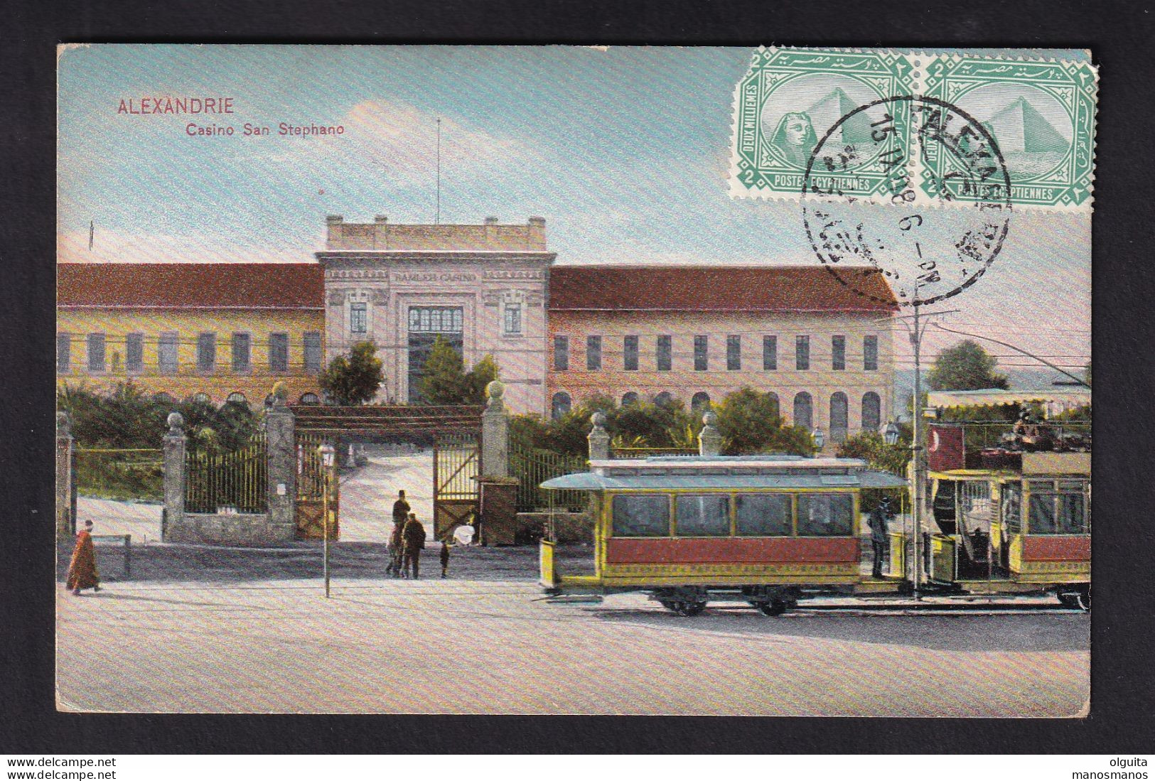 220/31 - EGYPT TRAMWAY Colour Viewcard - Alexandria Casino San Stephano Used 1908 - Editor Theodossiou , Alex - Alexandrie