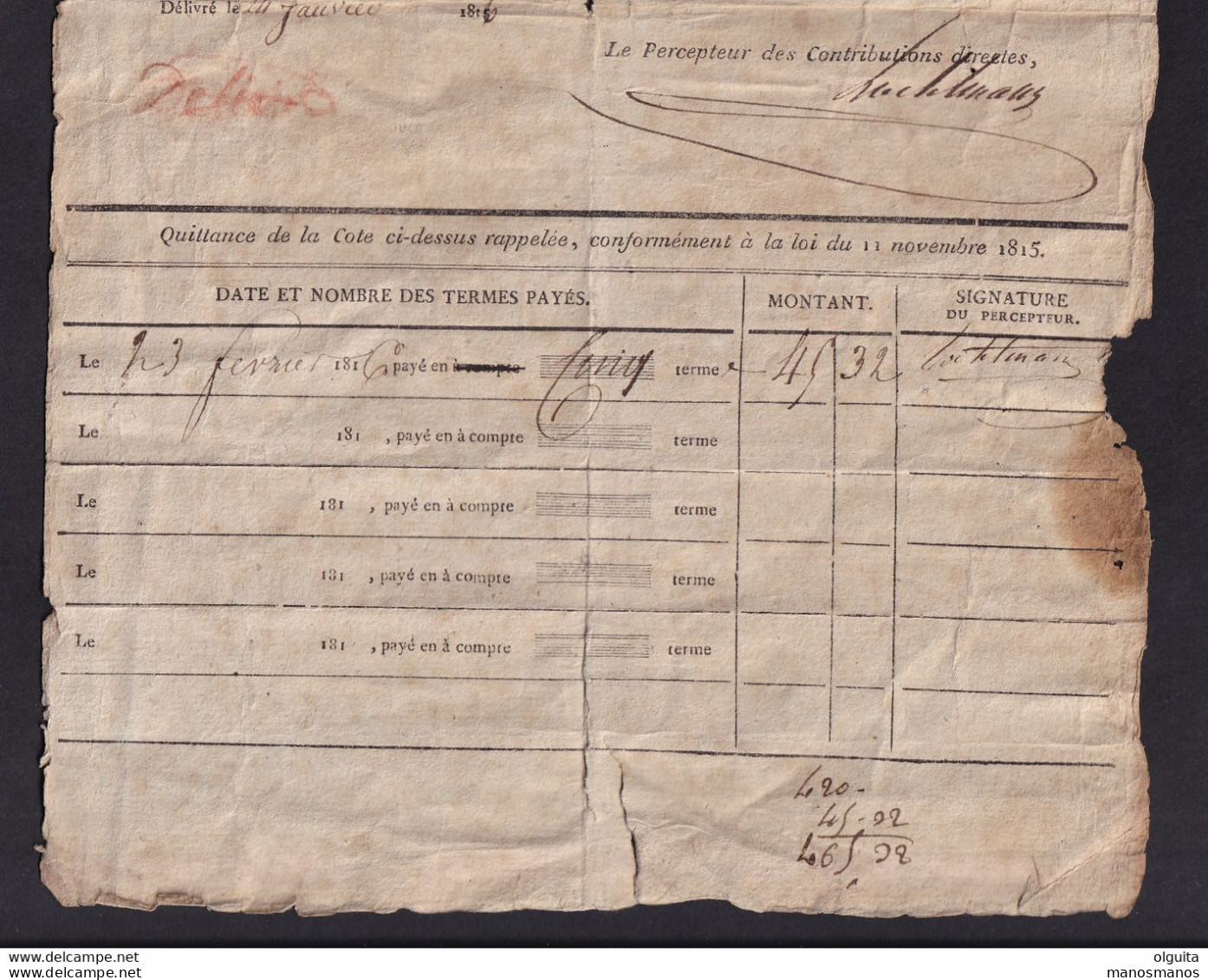 DDAA 546 - Document Contribution De Guerre Pour 1815 - Mr Carmal - Commune De LIEGE , Section Nord - 1815-1830 (Periodo Holandes)