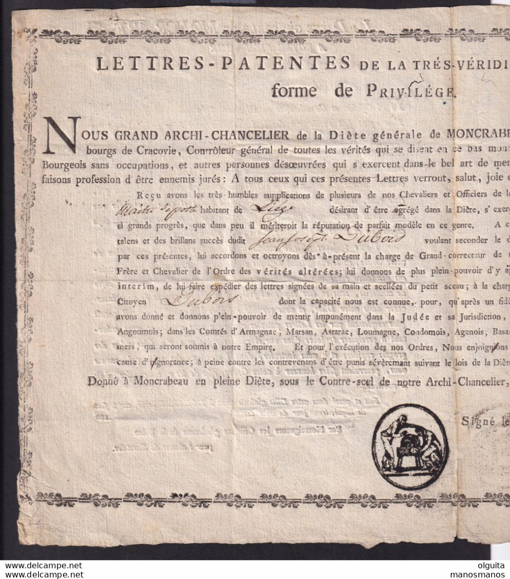 DDAA 541 - Départ. De L'OURTE Diète Générale De MONCRABEAU 1802- Lettres Patentes Pour Dubois, Maitre Des Postes à LIEGE - 1794-1814 (Periodo Francese)