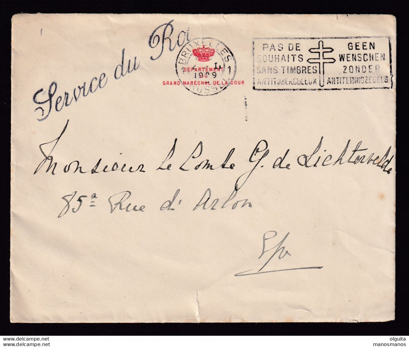 585/37 -- Enveloppe En Franchise Griffe Service Du Roi BXL 1929 - Entete Département Du Grand Maréchal De La Cour - Franquicia