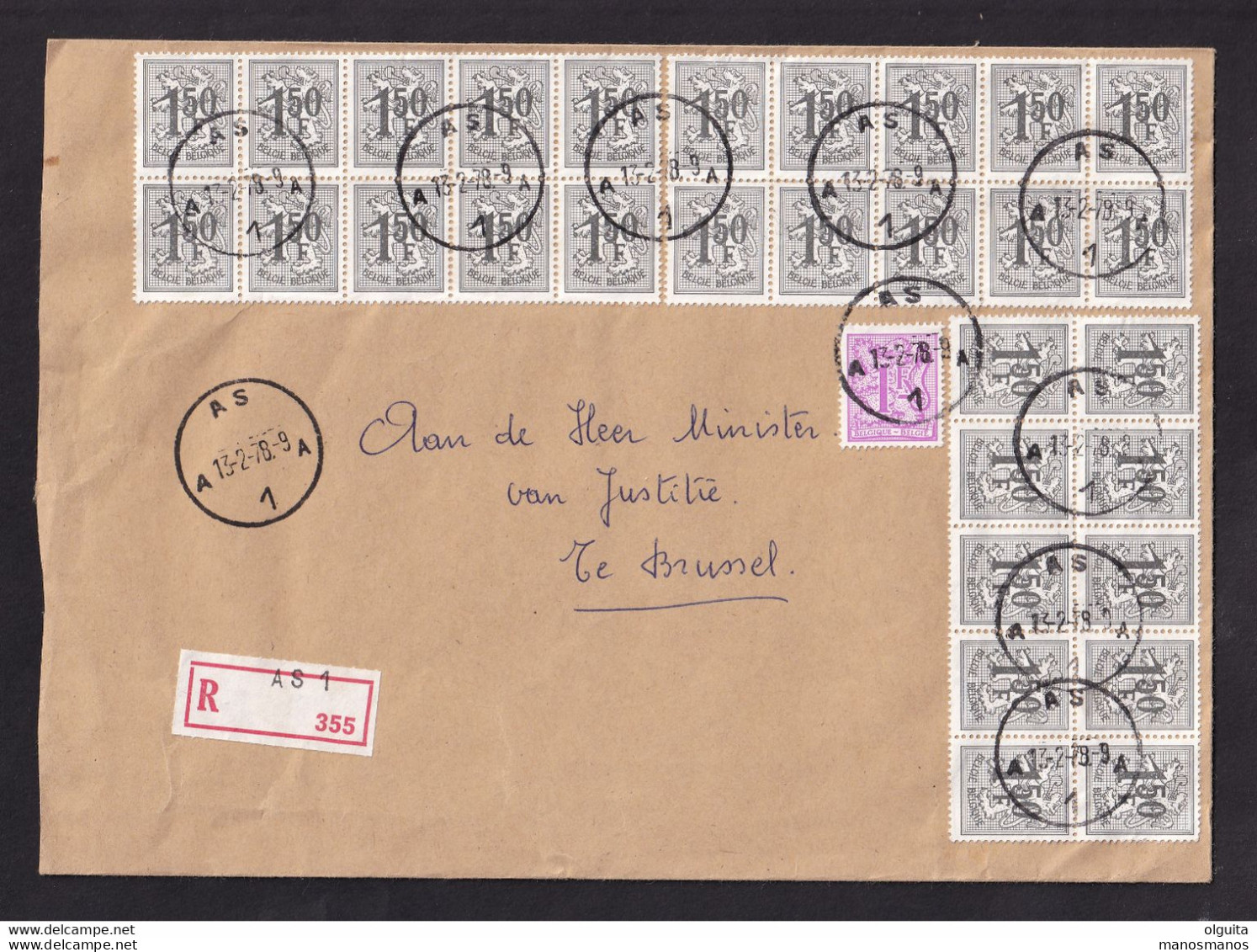 580/37 -- Timbres Lion Héraldique En MULTIPLE (3 Blocs De 10) Sur Enveloppe Reco AS 1 En 1978  - TARIF 46 F - 1951-1975 Heraldischer Löwe (Lion Héraldique)