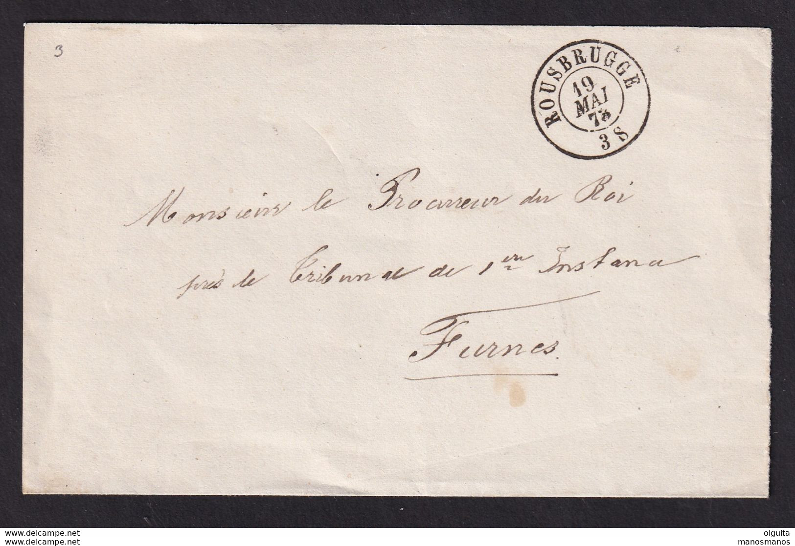 583/37 -- Bande D' IMPRIME En Franchise DC ROUSBRUGGE 1873 Vers DC FURNES - COBA 15 + 4 EUR - Portofreiheit