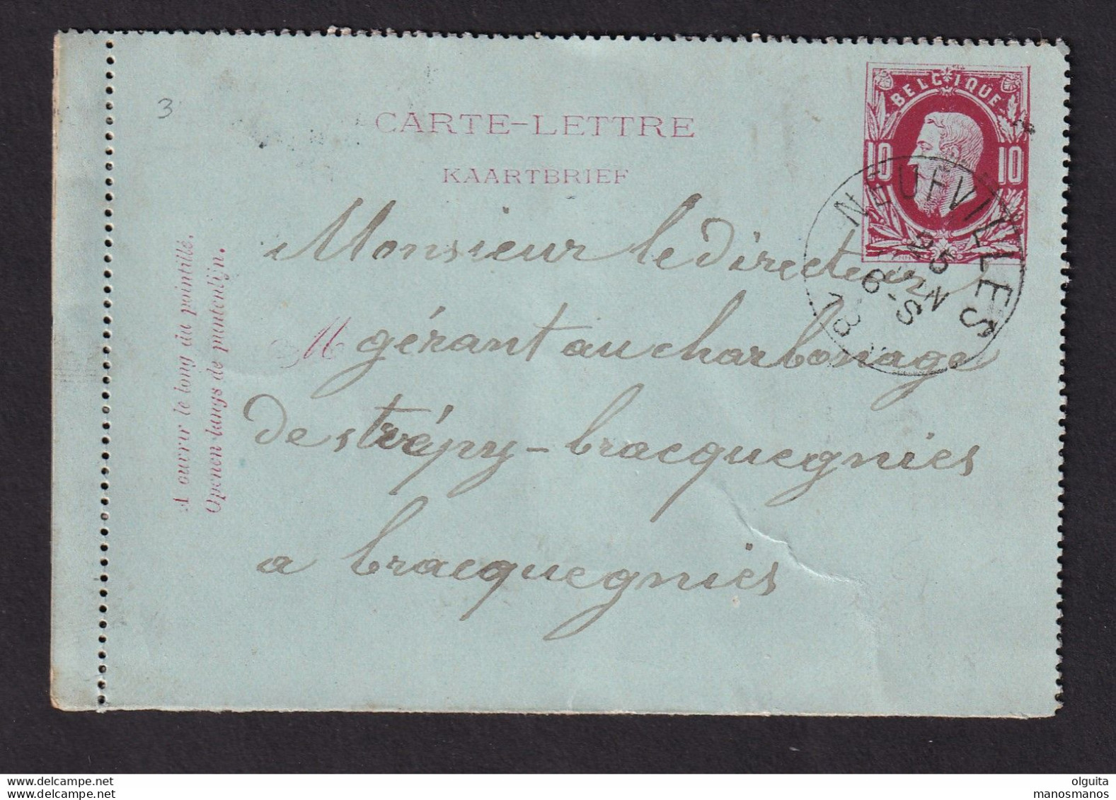 592/37 -- Carte-Lettre Type Emission De 1869 NEUFVILLES 1885 Vers BRACQUEGNIES - Signée Félicien André - Postbladen