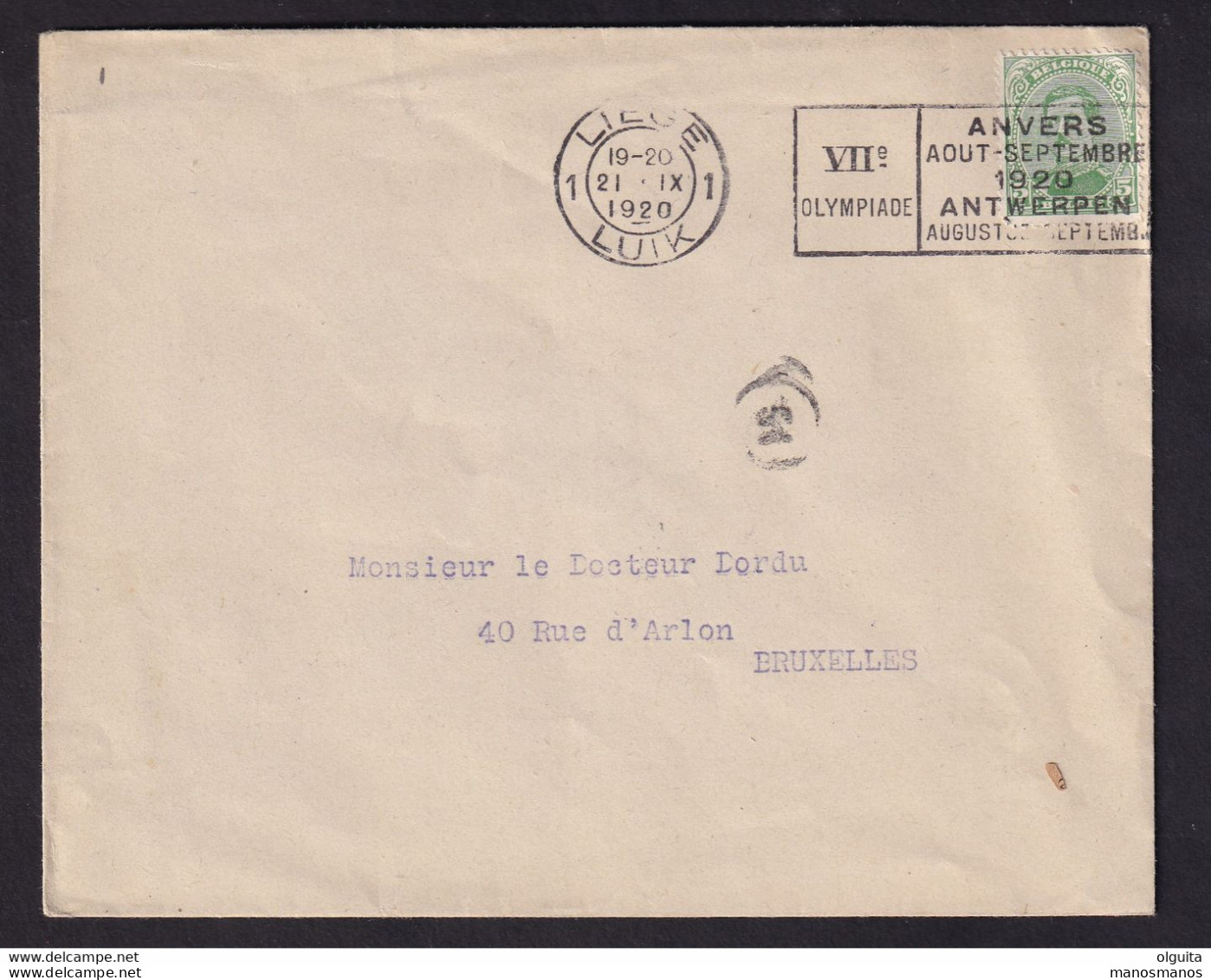 DDCC 348 -- LES IMPRIMES - Enveloppe Ouverte TP Albert 5 C - Cachet Mécanique LIEGE 1 Jeux Olympiques 1920 - Ete 1920: Anvers