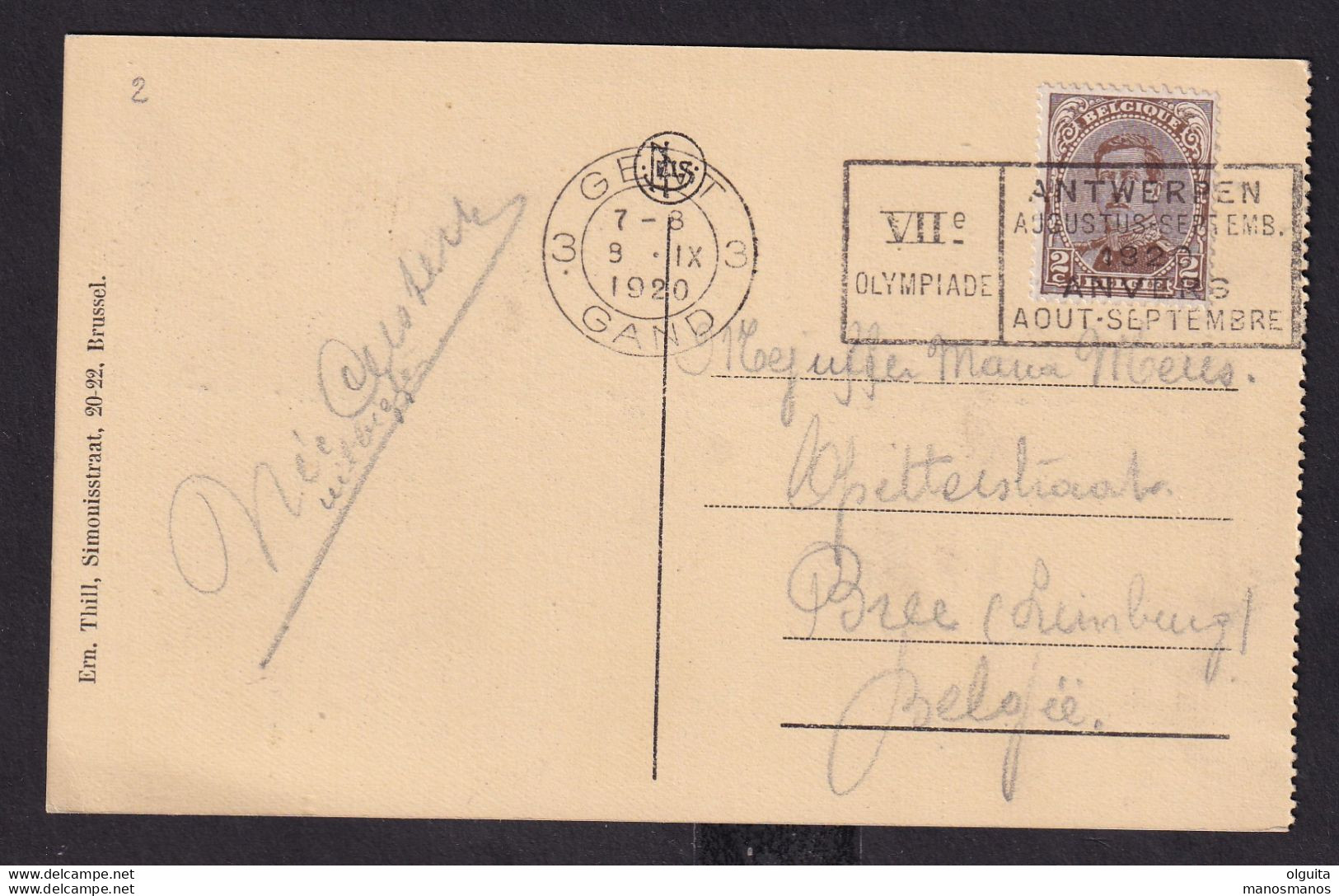 DDCC 347 -- LES IMPRIMES - Carte-Vue En Imprimé TP Albert 2 C - Cachet Mécanique GAND 3 Jeux Olympiques 1920 - Verano 1920: Amberes (Anvers)