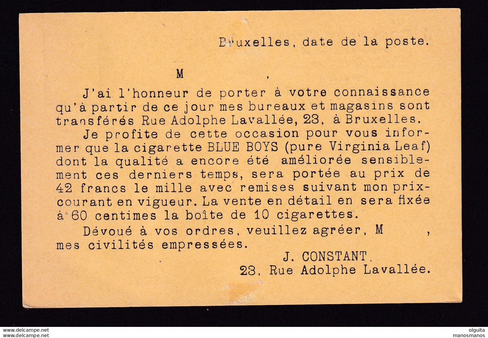 DDCC 339 -- LES IMPRIMES - Avis De Déménagement TP PREO Albert 1 C BRUXELLES 1919 - De MOLENBEEK - Tabak