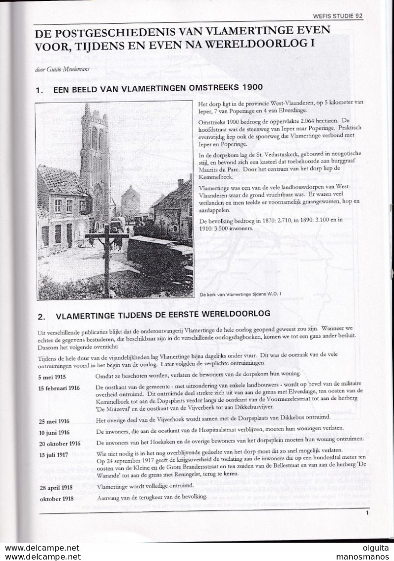 943/35 -- Magazine WEFIS Nr 92, Postgeschiedenis Van Vlamertinge Rond WWI , 19 + 16 Blz , 2001 , Door Guido Meulemans - Filatelie En Postgeschiedenis