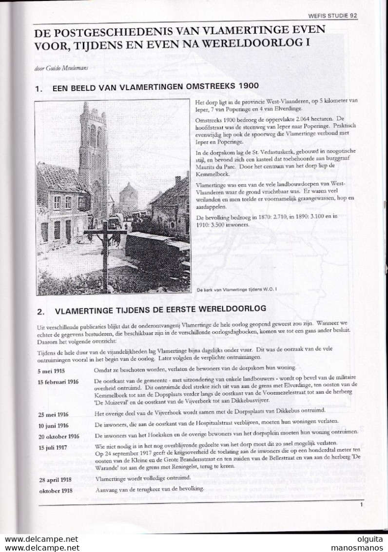 943/35 -- Magazine WEFIS Nr 92, Postgeschiedenis Van Vlamertinge Rond WWI , 19 + 16 Blz , 2001 , Door Guido Meulemans - Filatelia E Historia De Correos