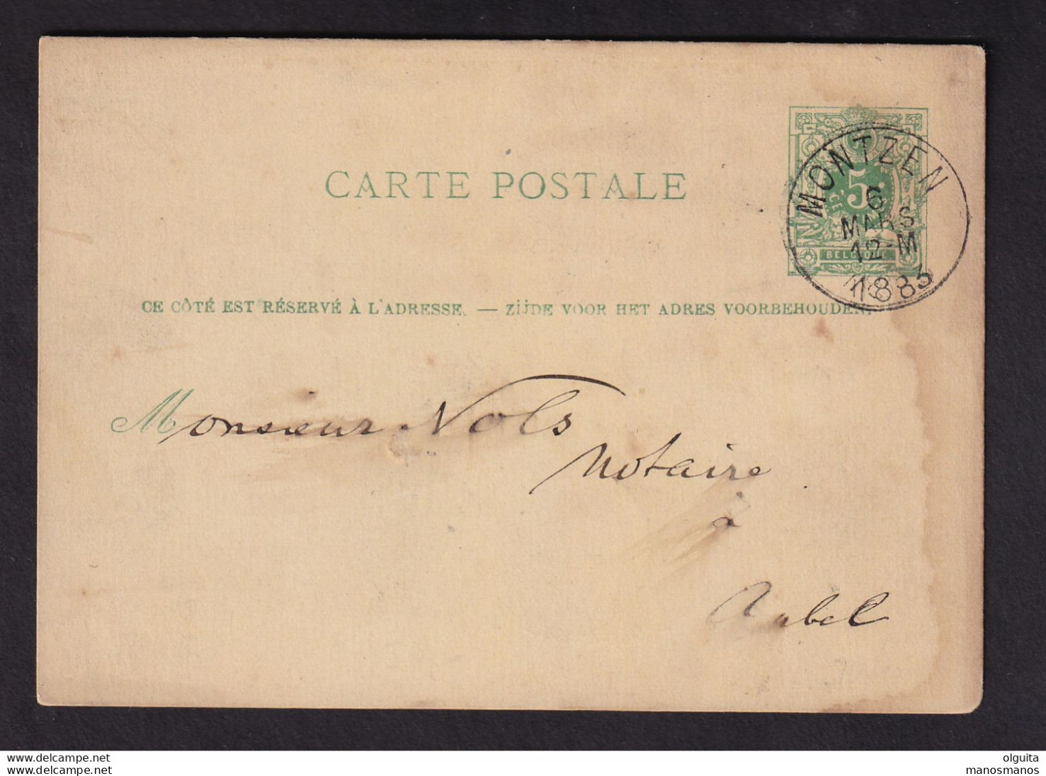 DDBB 611 - CANTONS DE L'EST MORESNET-NEUTRE - Entier Postal MONTZEN 1885 Vers AUBEL - Origine Moresnet-Neutre - Postcards 1871-1909