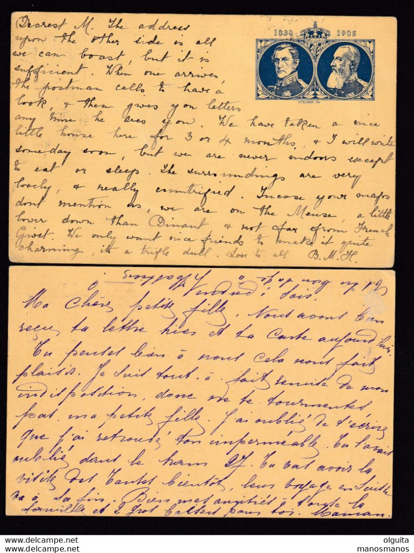 DDBB 502 - Collection HASTIERE-LAVAUX -- 2 X Entier Postal Armoiries 1905/1911 - De Et Vers HASTIERE PAR DELA - Postcards 1871-1909