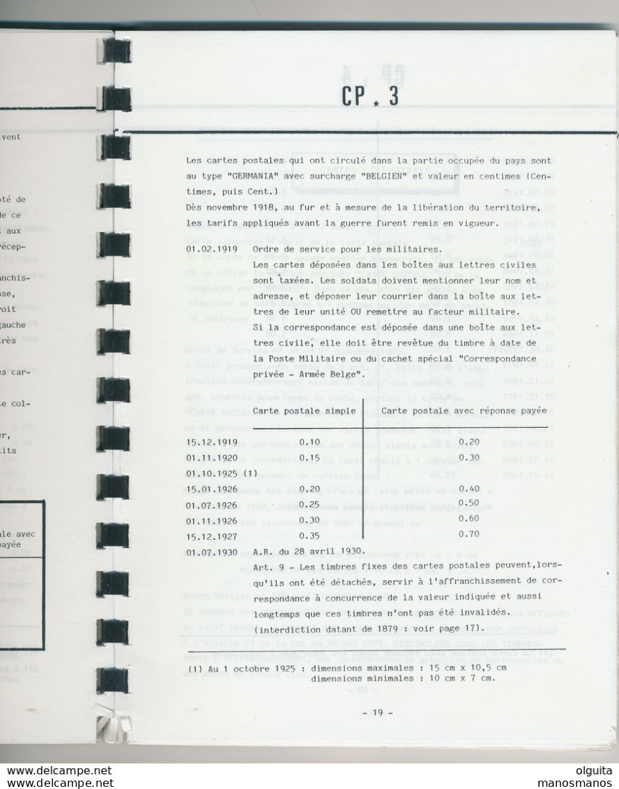 25/906 BB - BELGIQUE - LA BIBLE ! LIVRE Les Tarifs Postaux Service Intérieur Par Deneumostier , 103 P. , 1987 - ETAT TB - Posttarieven