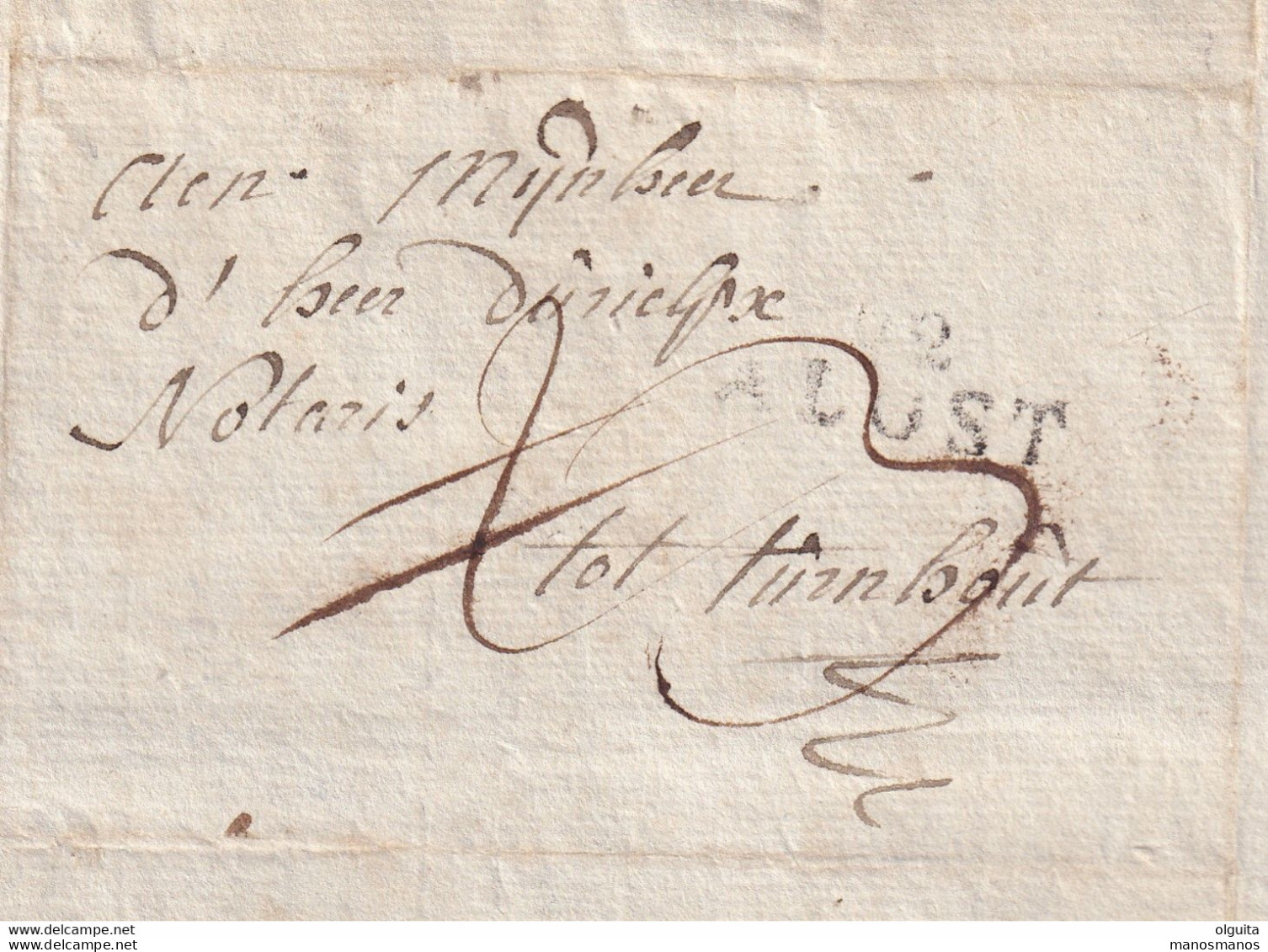 DDDD 521 - Lettre Précurseur 92 ALOST 1803 Vers Notaris Dierickx à TURNHOUT - Signée Denede - Port 2 Barré 3 Décimes - 1794-1814 (Periodo Francese)