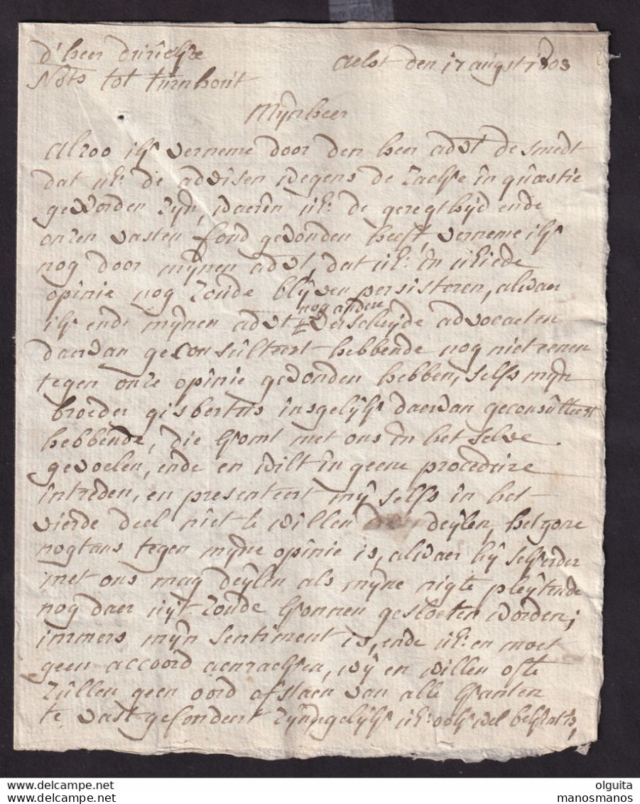 DDDD 521 - Lettre Précurseur 92 ALOST 1803 Vers Notaris Dierickx à TURNHOUT - Signée Denede - Port 2 Barré 3 Décimes - 1794-1814 (Periodo Frances)