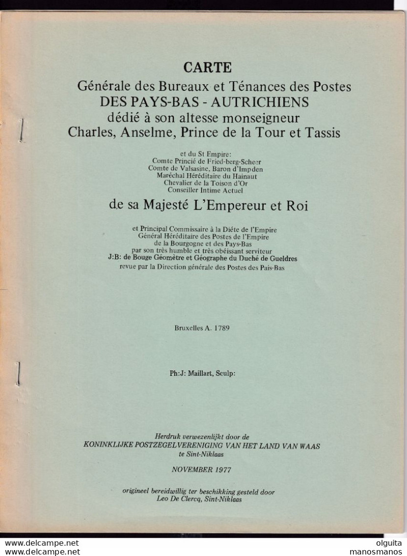 967/35 -- Fascicule Carte Des Bureaux Et Tenances Des Pays-Bas Autrichiens, Door Léo De Clercq, 1977 , 10 Pages - Philately And Postal History