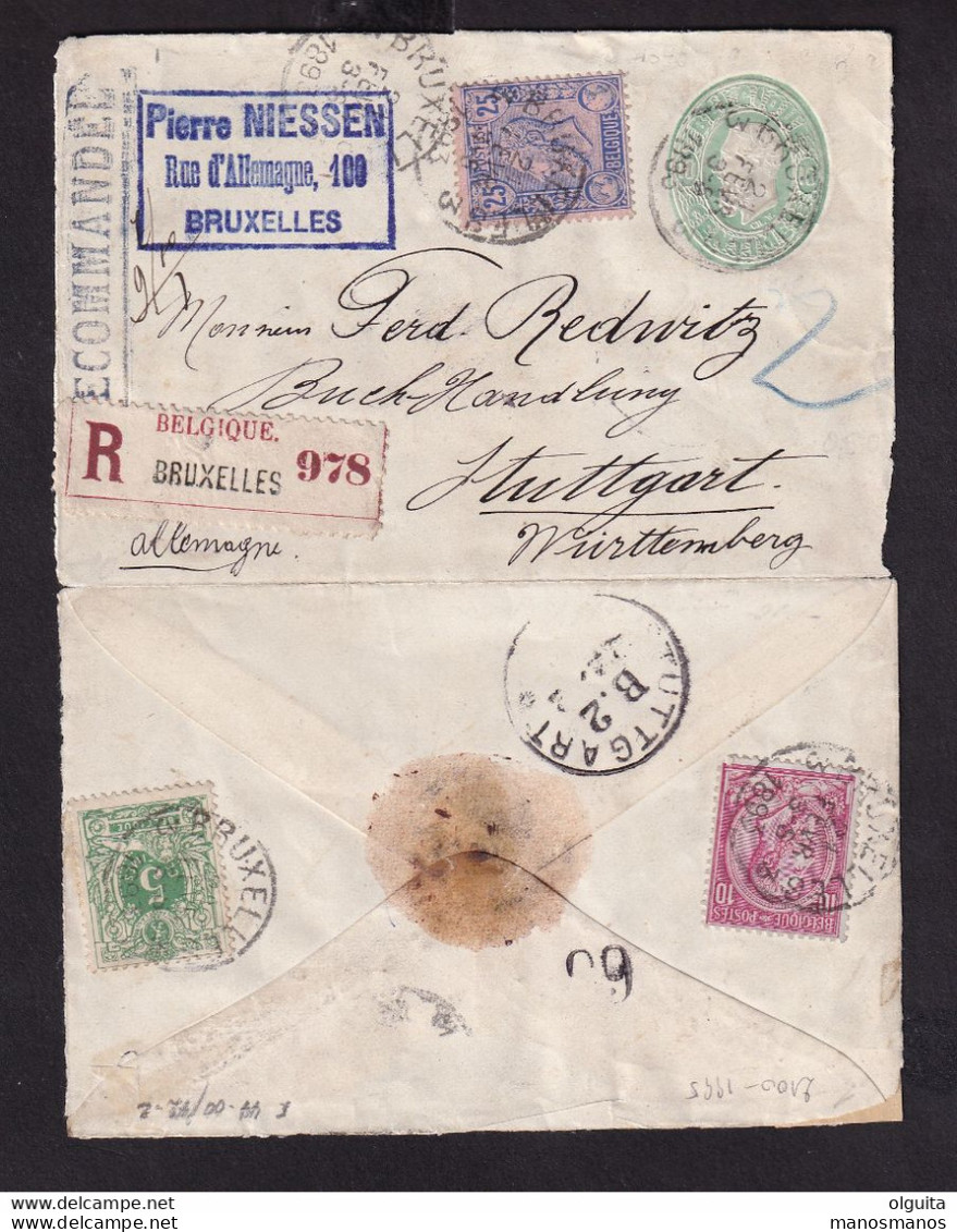 DDDD 178 -- Entier Enveloppe Petit Format - TP 45,46,48 Recommandée BRUXELLES 1893 Vers STUTTGART - Covers