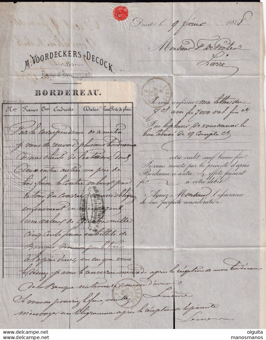 DDCC 968 -- Collection DIEST - Enveloppe Paire TP 17 Cachet à Points 95 DIEST 1868 - Cachet Banquier Voordeckers - 1865-1866 Profil Gauche