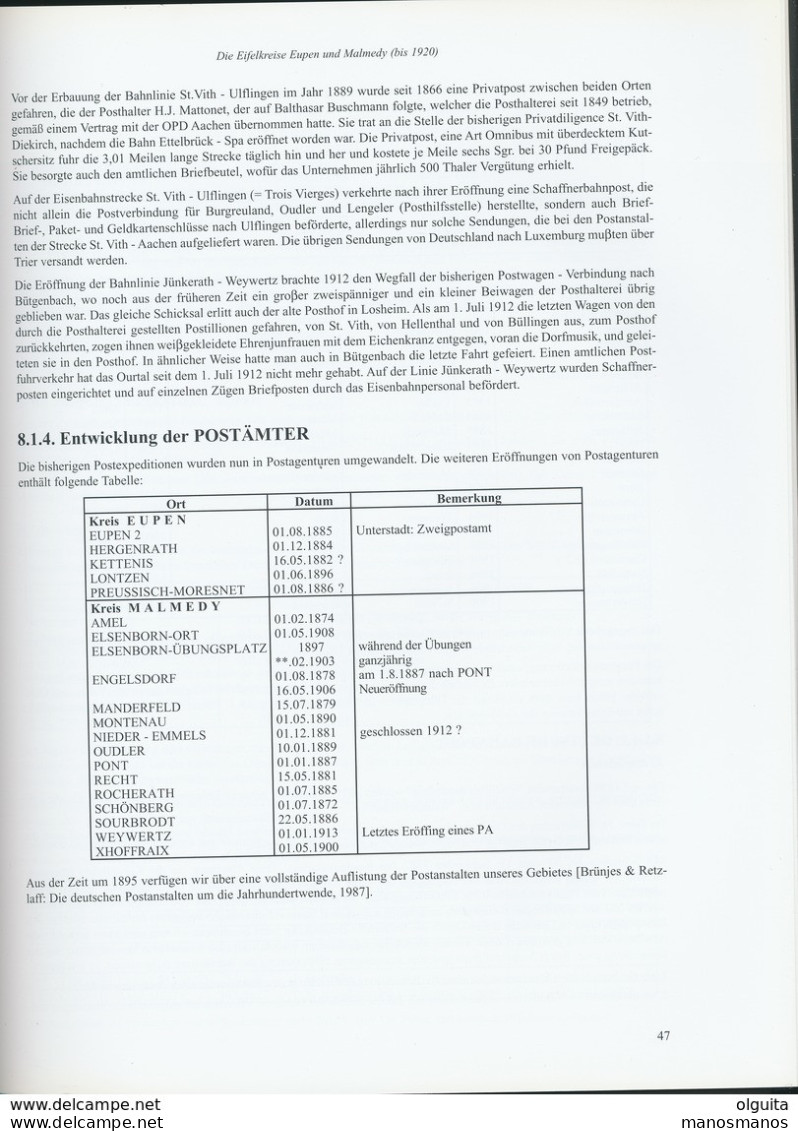 25/921A - BELGIQUE Postgeschichte EUPEN MALMEDY, ST VITH , Par Michael Amplatz , 160 P. , 2001 - Philatélie Et Histoire Postale