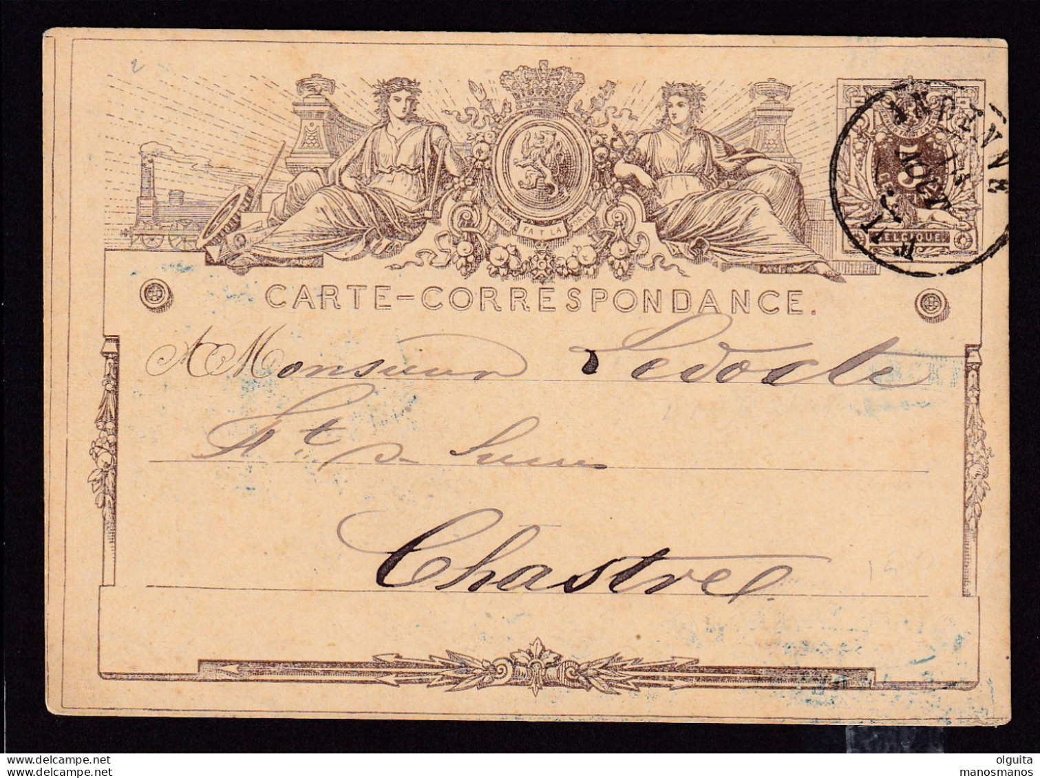 DDEE 360  - Entier Postal 2/2A Lion Couché Double Cercle ANDENNE 1873 Vers CHASTRE - Cachet Privé Félix Simon-Stercken - Postcards 1871-1909