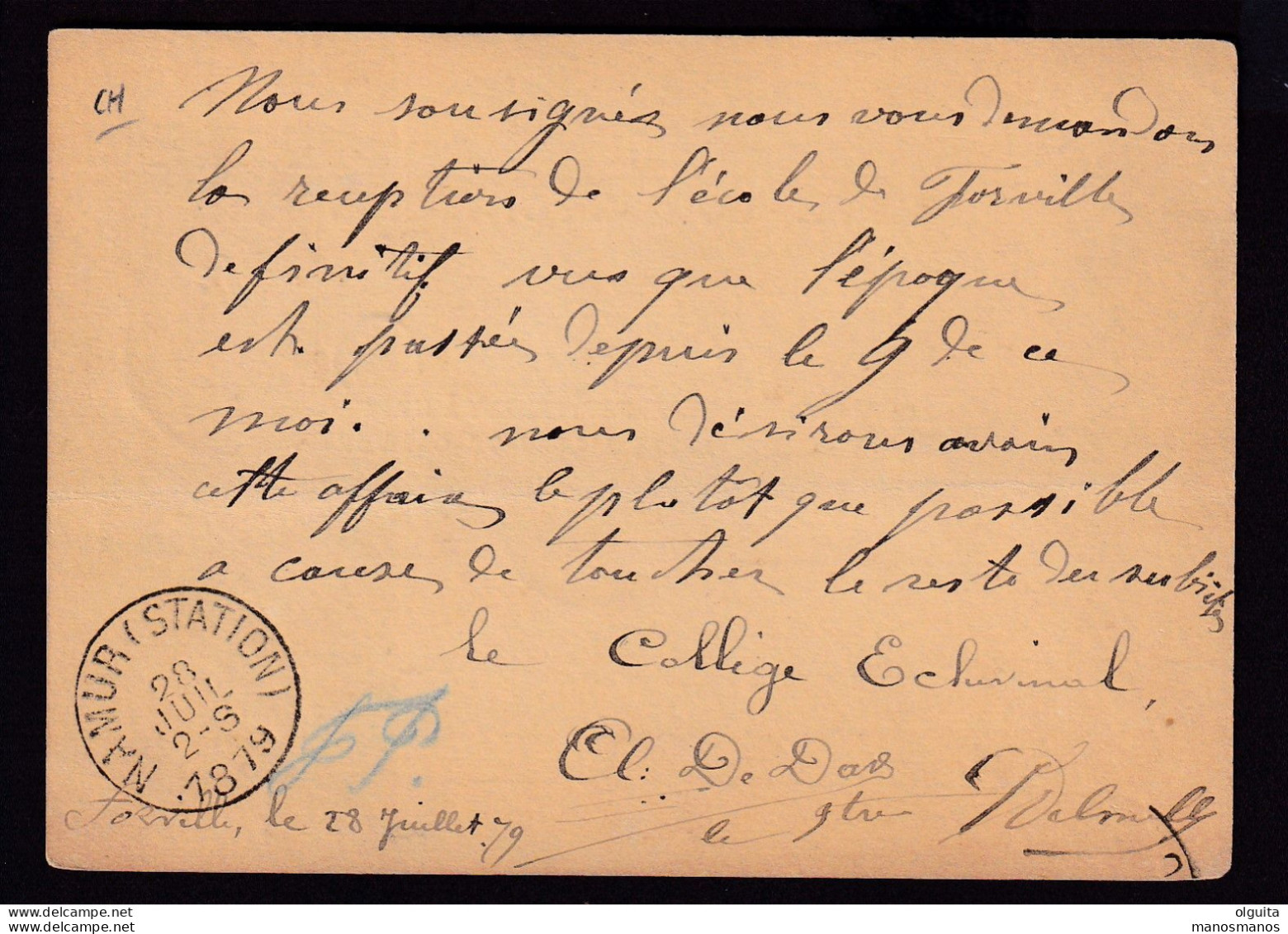 DDEE 358  - Entier Postal Lion Couché 1879 - Boite Rurale C De FORVILLE - Cachet DC Indistinct D' EGHEZEE - Rural Post