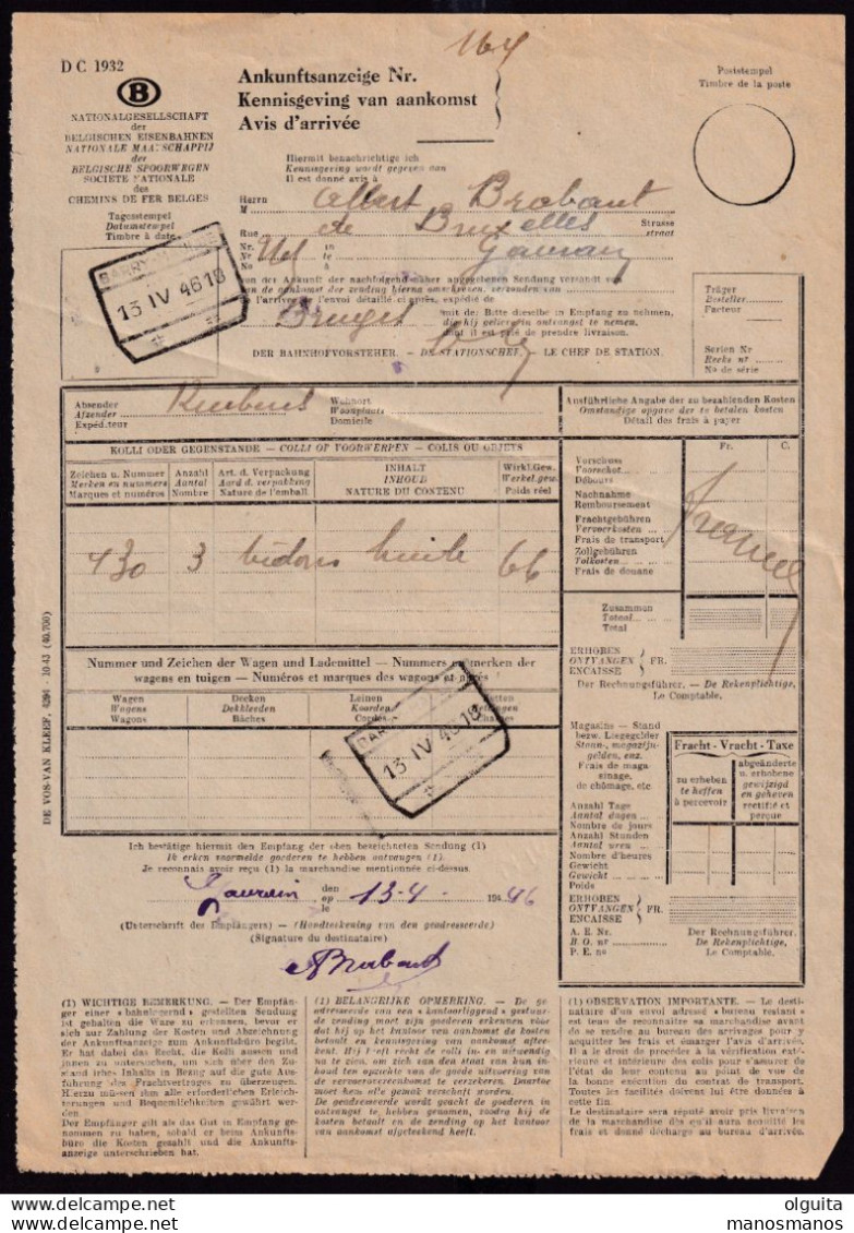 065/39 - Gare De BRUGGE BRUGES - 4 Bulletins D' Expédition Et 1 Fragment TP Armes Du Royaume  1927/1946 - Documenti & Frammenti