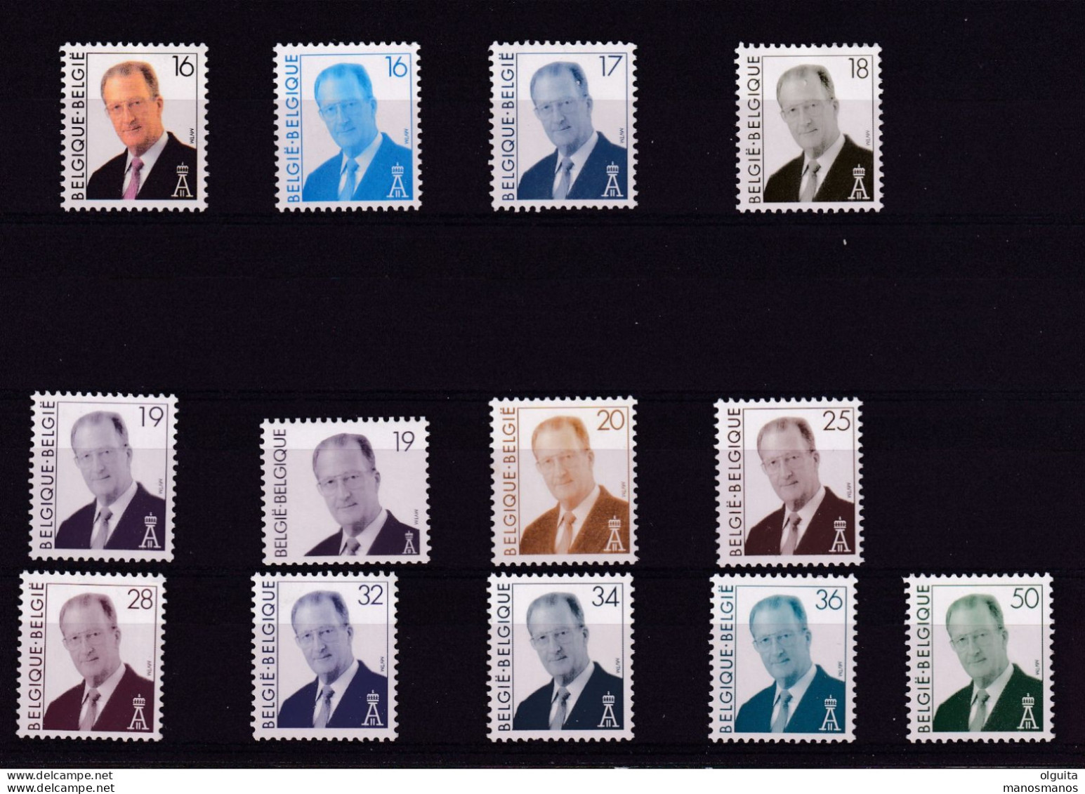 DT 971 -- King Albert II - 13 Timbres - Valeurs Francs Belges - Neuf Sans Charnières - Prix D'émission 330 FB = 8.20 EUR - 1993-2013 Koning Albert II (MVTM)