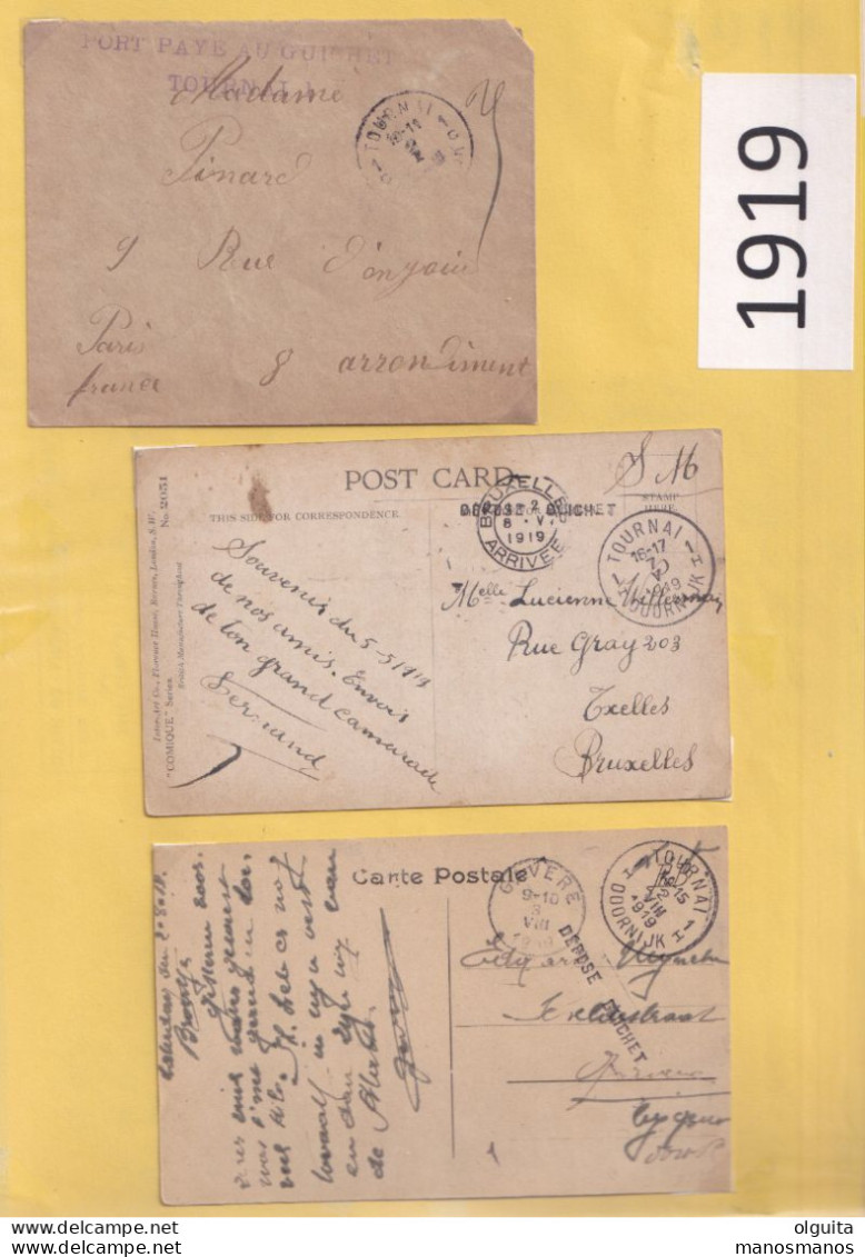 DDEE 746 - Collection de Cachets de FORTUNE de TOURNAI 1918/1919 - TB ensemble de 15 documents + divers