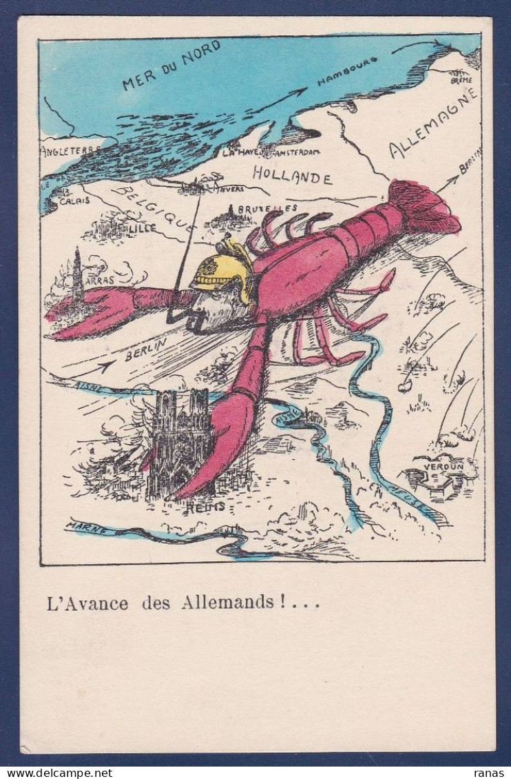 CPA Crustacé Position Humaine Surréalisme Maps Kaiser Reims écrite - Poissons Et Crustacés