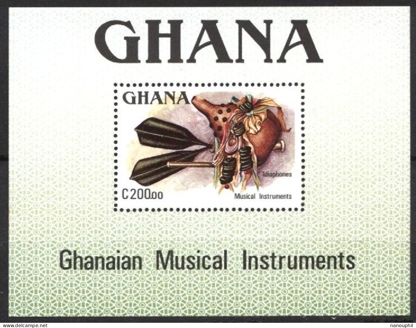 AFRIQUE  GHANA  1987    INSTRUMENTS MUSICAL   BLOC 1 TIMBRE   VAL. C.200.00    NEUF - Ghana (1957-...)