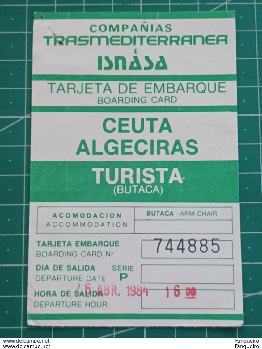 SPAIN FERRY BOAT TICKET CEUTA ALGECIRAS 1984 - Monde