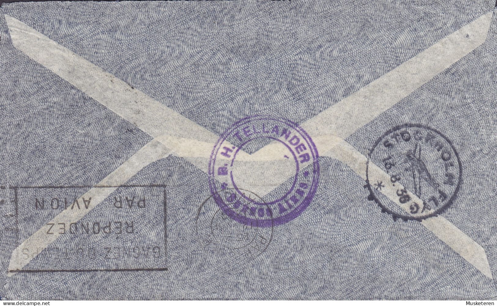 Argentina Via Aerea H. TELLANDER, BUENOS AIRES 1938 Cover Brief Lettre STOCKHOLM FLYG (Arr. Cds.) Via PARIS France - Covers & Documents