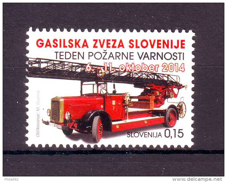 Slovenia 2014 Y Charita Stamp Firemen Firetruck Fire Safety Week MNH - Slowenien