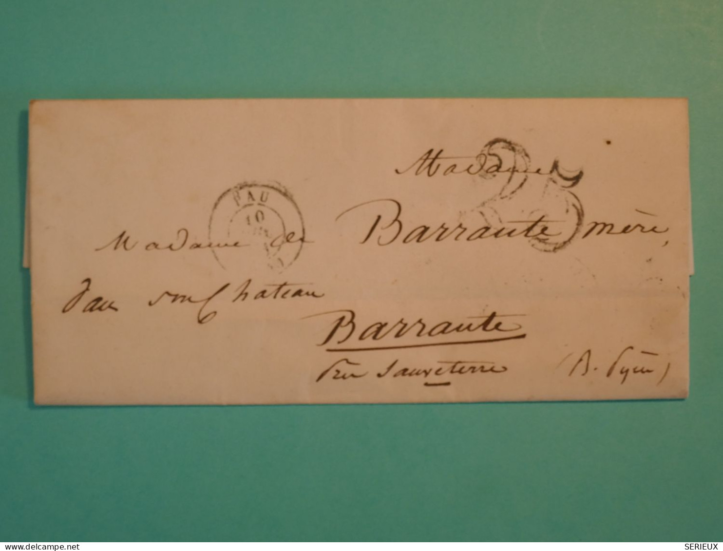 DF12  FRANCE BELLE  LETTRE  1846  PAU A BARRANTE  SAUVETERRE +TAXE 25 +  AFF.  INTERESSANT+ - 1849-1876: Periodo Clásico