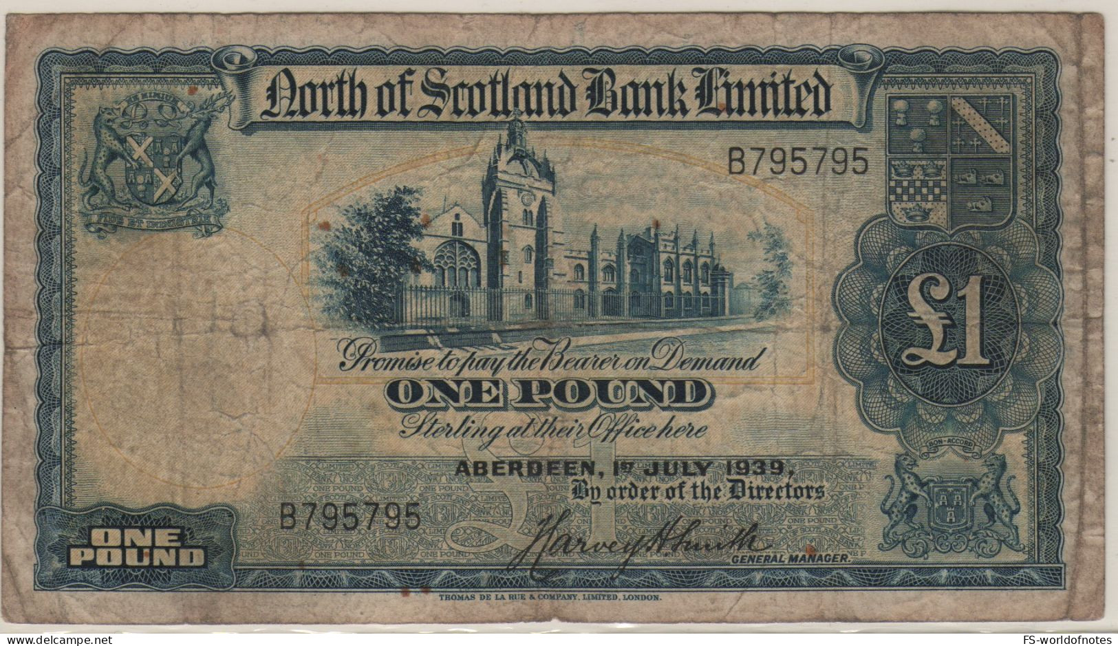 SCOTLAND  1  Pound  PS644  Dated 01.07.1939   North Of Scotland Bank  Ltd  (King's College - Aberdeen)) - 1 Pound