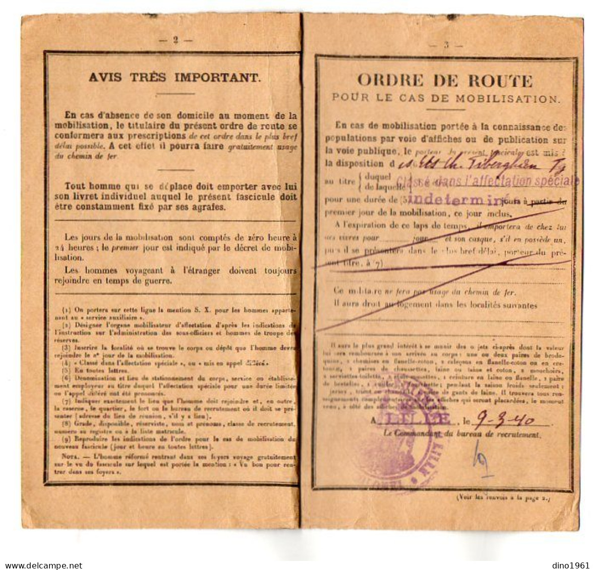 VP22.503 - MILITARIA - LILLE 1919 / 40 - Livret Militaire - Soldat Henri DECOBECQ, Né à TOURCOING, Domicilié à MOUVAUX - Documentos