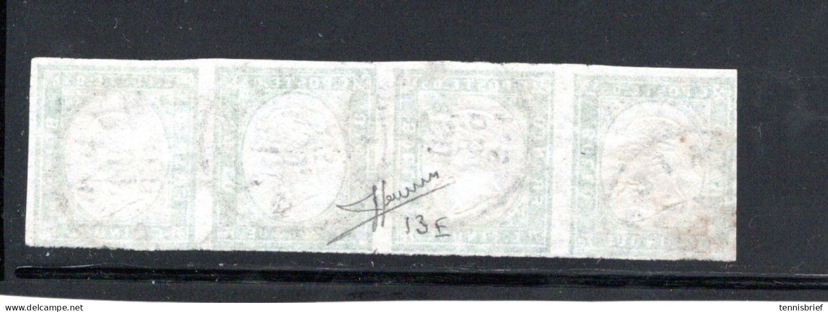 1863 , 5 C. Strip Of 4 ,nearly  Full Margins All Around, Good Condition , Michel € 1000,-  Sassone Nr. 13 E  #1411 - Sardegna