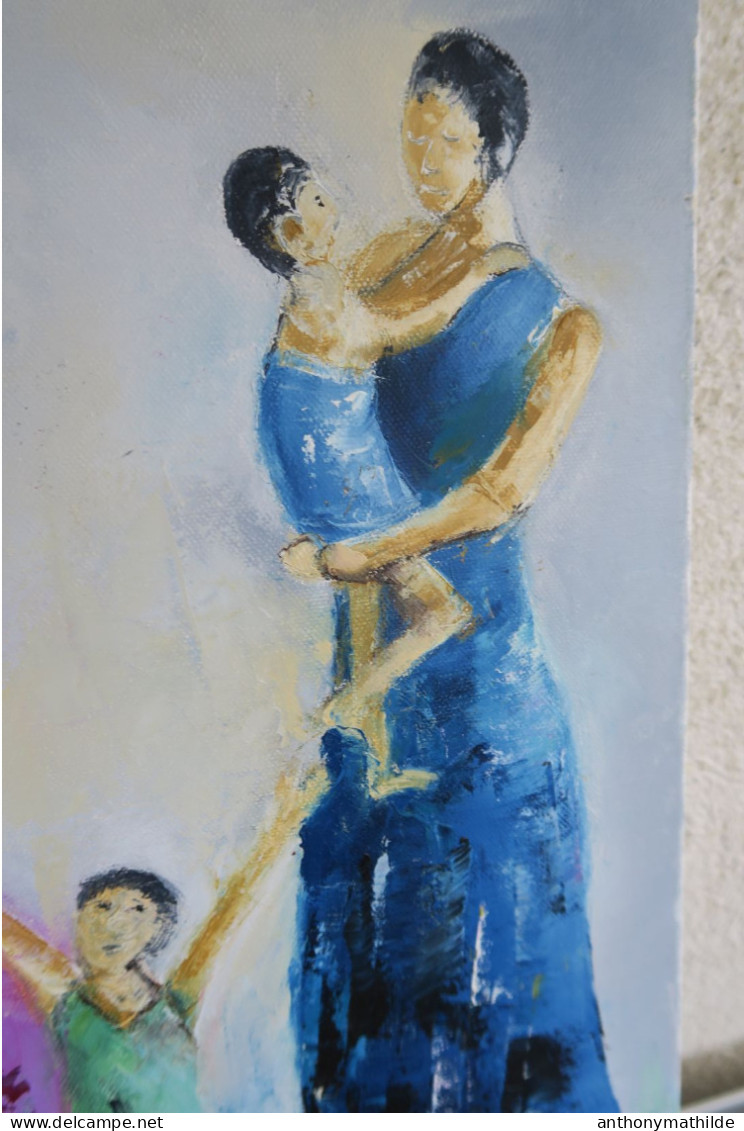 Tableau Peint à L'huile Mères ,enfants 55 X 46 X 2 Cm - Huiles