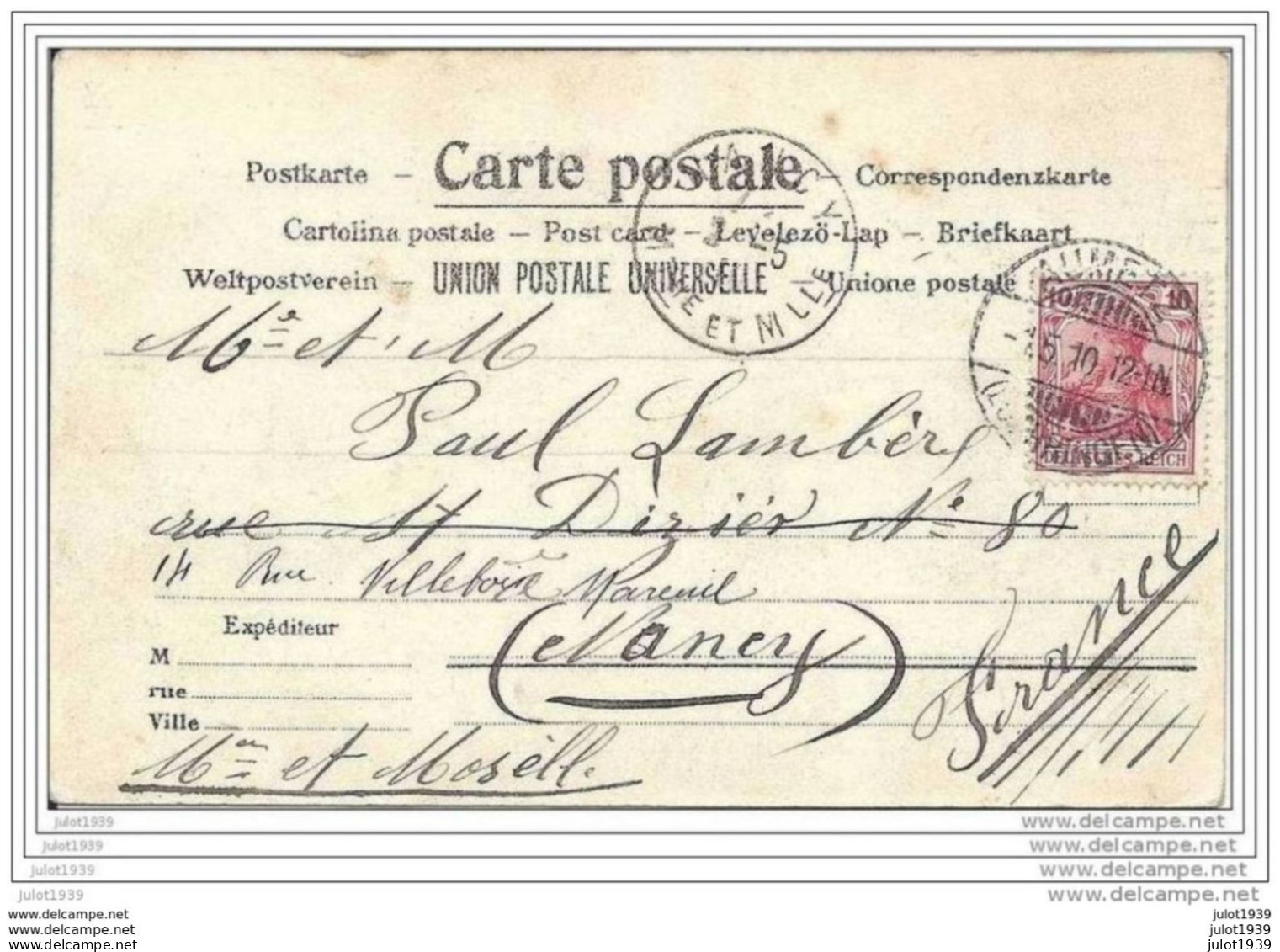 Julot1939 ...  NASSOGNE ..-- Café De La Justice De Paix , BODARD - COLLIN . 1910 De AUMETZ Vers NANCY . - Nassogne