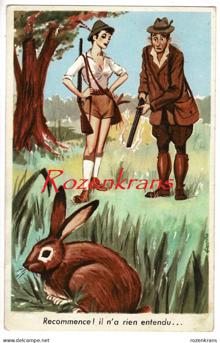 CPA Illustrator Illustrateur Humour Louis Carrière Chasseur Hunting Jacht Jager Pin Up Lady Girl Decollete Lapin Sexy - Carrière, Louis