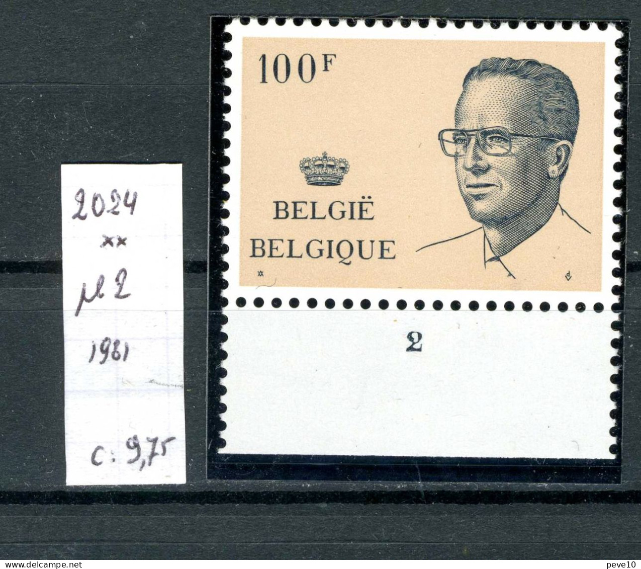 Belgique       N ° 2024 Xx  Planches 2   (100 F  Baudouin) - 1981-1990