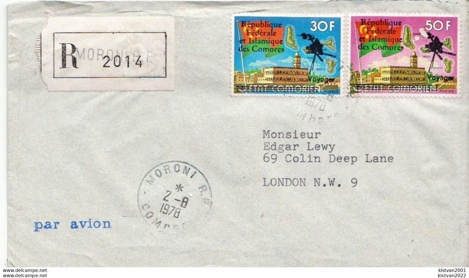 Comores Registered Cover With Overprinted Voyager Set From1978, Very Rare Postal History Cover!!!!! - Afrique