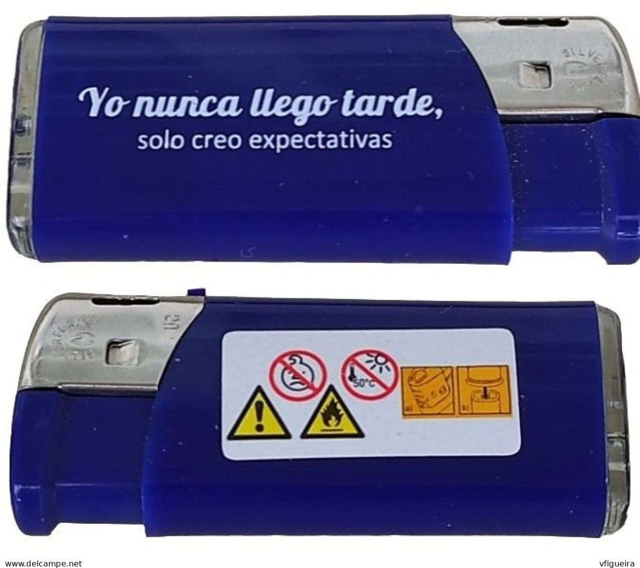 Espagne Mini Briquet Lighter Isqueiro Bleu Yo Nunca Llego Tarde, Solo Creo Expectativas - Autres & Non Classés