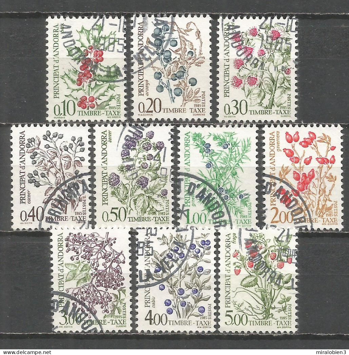 ANDORRA FRANCESA TAXE IMPUESTOS YVERT NUM. 53/62 SERIE COMPLETA USADA - Used Stamps